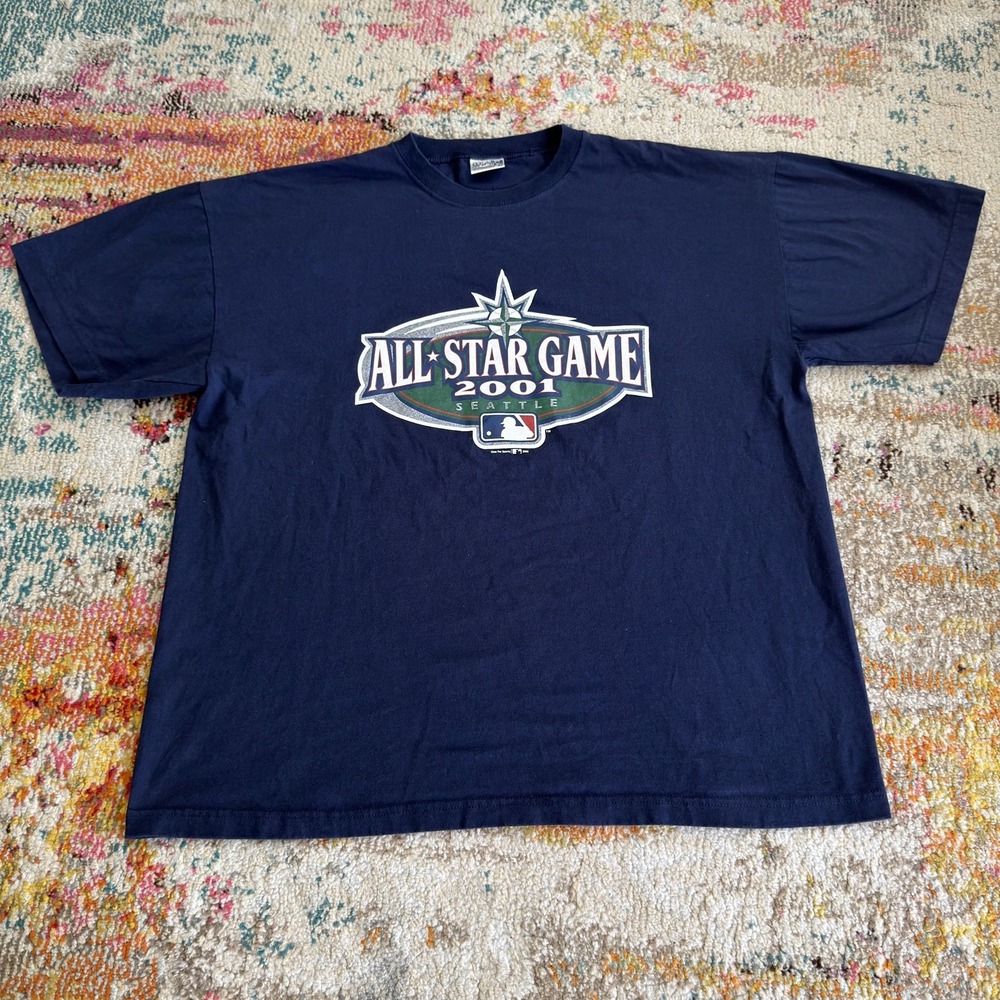 Vintage 2001 MLB All Star Game Seattle T-Shirt Mens XL Navy Blue Gear For Sports